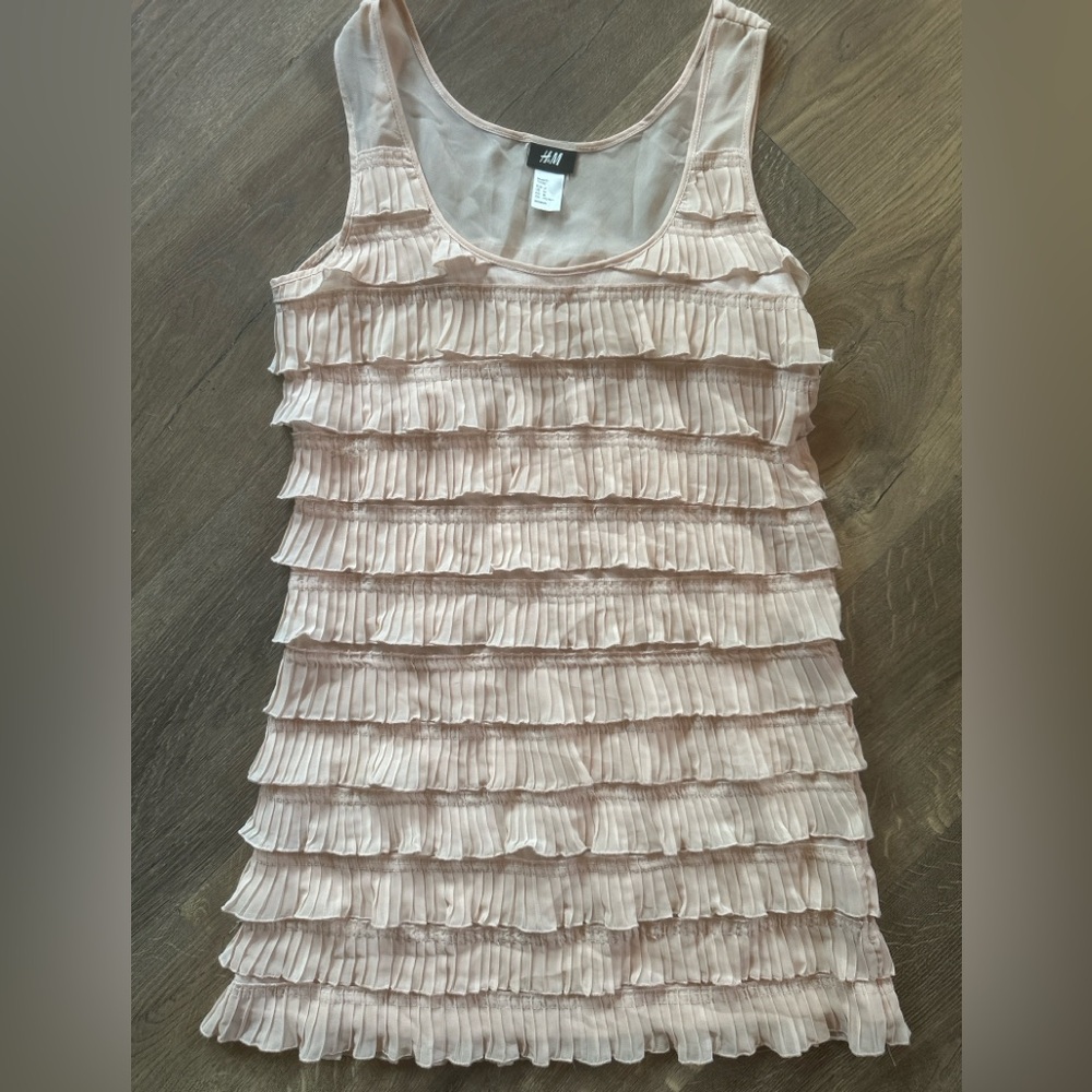 H&M Soft Pink Ruffle Mini Dress MEDIUM - Picture 2 of 2